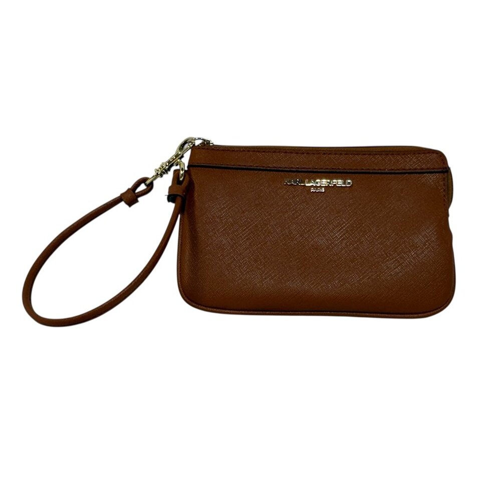 EUC Karl Lagerfeld Paris Faux Leather Wristlet - Caramel Brown